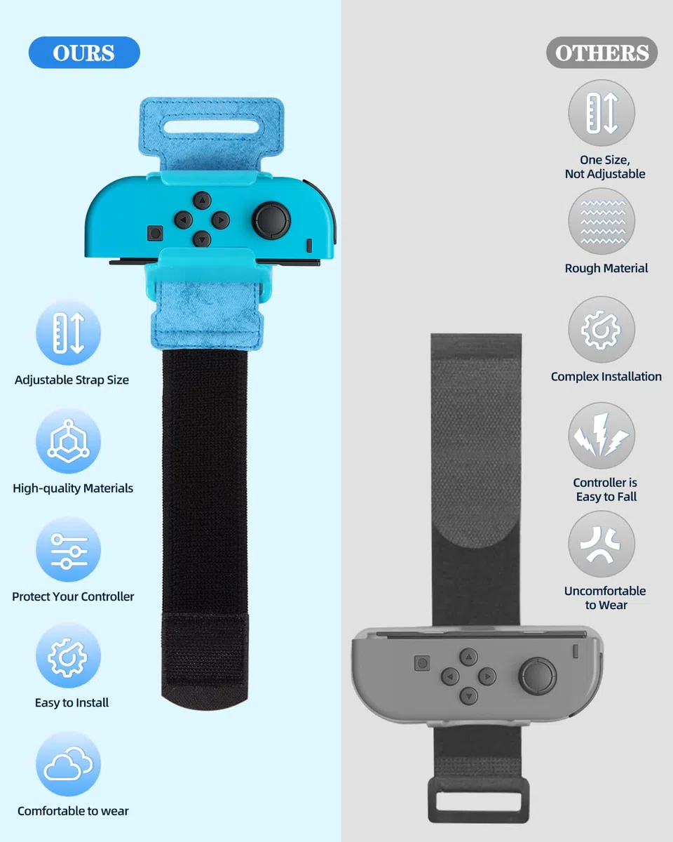 Bracciali Compatibile con Dance 2024 2023 2022 2021, Cinghie da Ballo Elastiche e Regolabili per Switch & Switch Oled, Confezione da 2 per Adulti e Bambini,Rosso e Blu