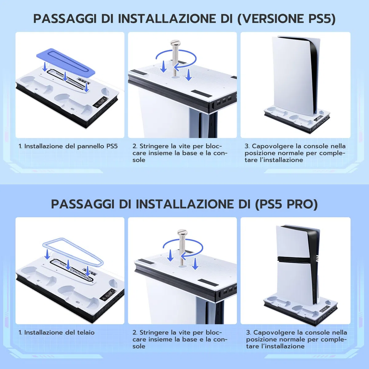 Supporto Verticale di Raffreddamento per PS5/PS5 Pro/PS5 Slim Stazione di Ricarica per Controller Doppi con 3 Livelli di Ventola/Supporto per Cuffie per PS5/PS5 Slim UHD/Digital Edition