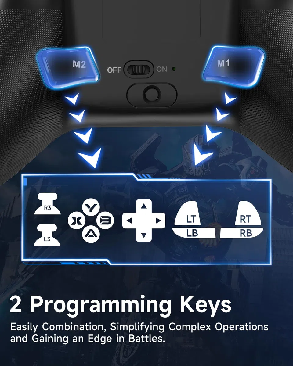 EasySMX X15 Wireless Controller con 7 Luci RGB, Joystick Hall, Trigger Hall, Pulsanti Programmabili per PC/Switch/Telefono/Tablet - Nero