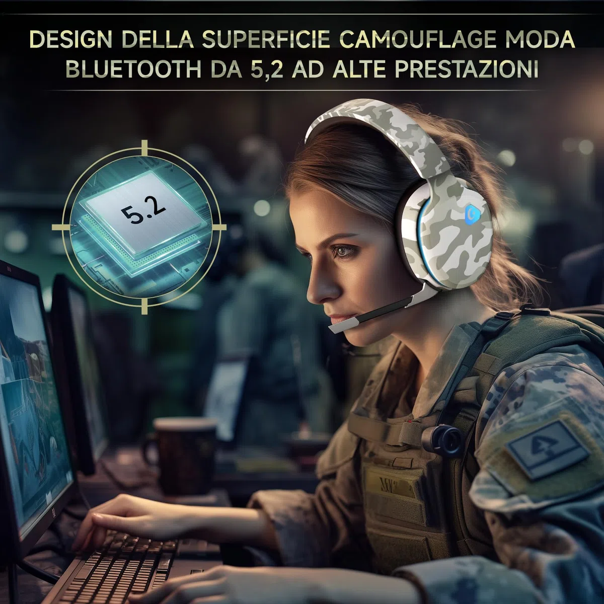 Gvyugke Cuffie da gioco Bluetooth 5.2 senza fili, microfono stereo 3D rimovibile per PS5, PS4, PC, Mac (multicolore)