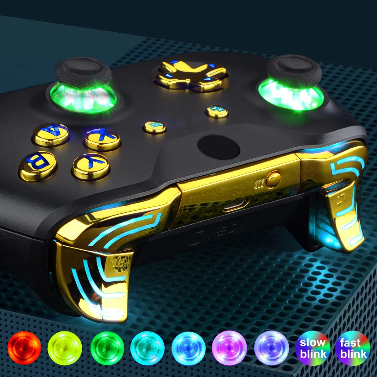eXtremeRate Multicolori Tasti Luminosi DTFS LED Kit per Xbox One S X Controller Joystick Model 1708 D-pad Levette Analogiche Bumper Trigger Pulsante ABXY(NON Include Controller)-Oro Cromo