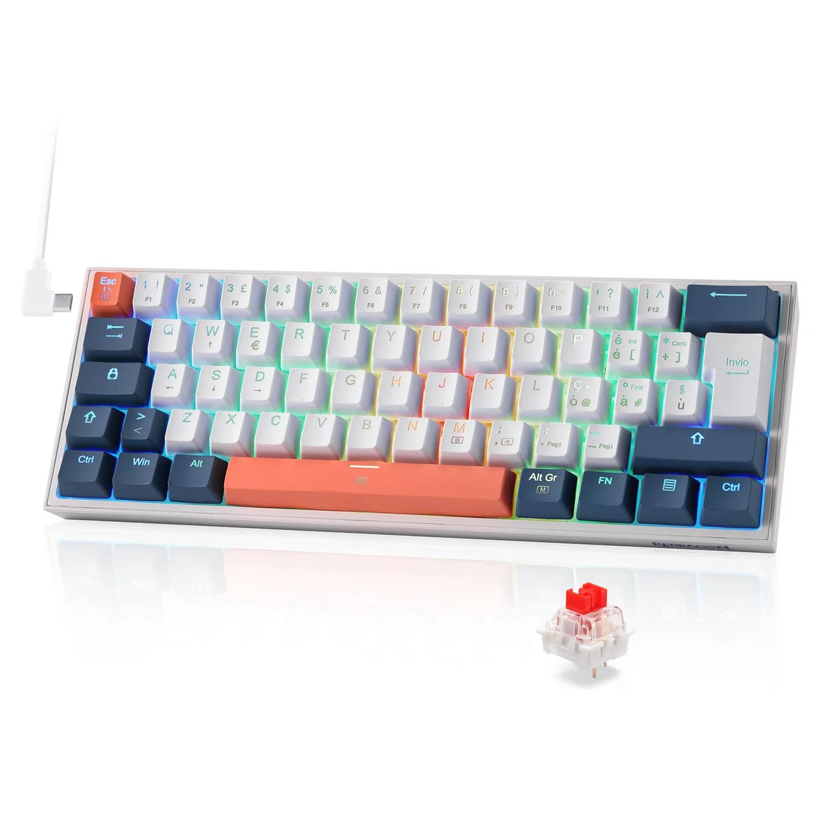 Redragon K617 Fizz 60% Wired RGB Gaming Tastiera Meccanica, 62 Tasti Hot-Swap, Interruttori Rossi Lineari, Layout Italiano QWERTY