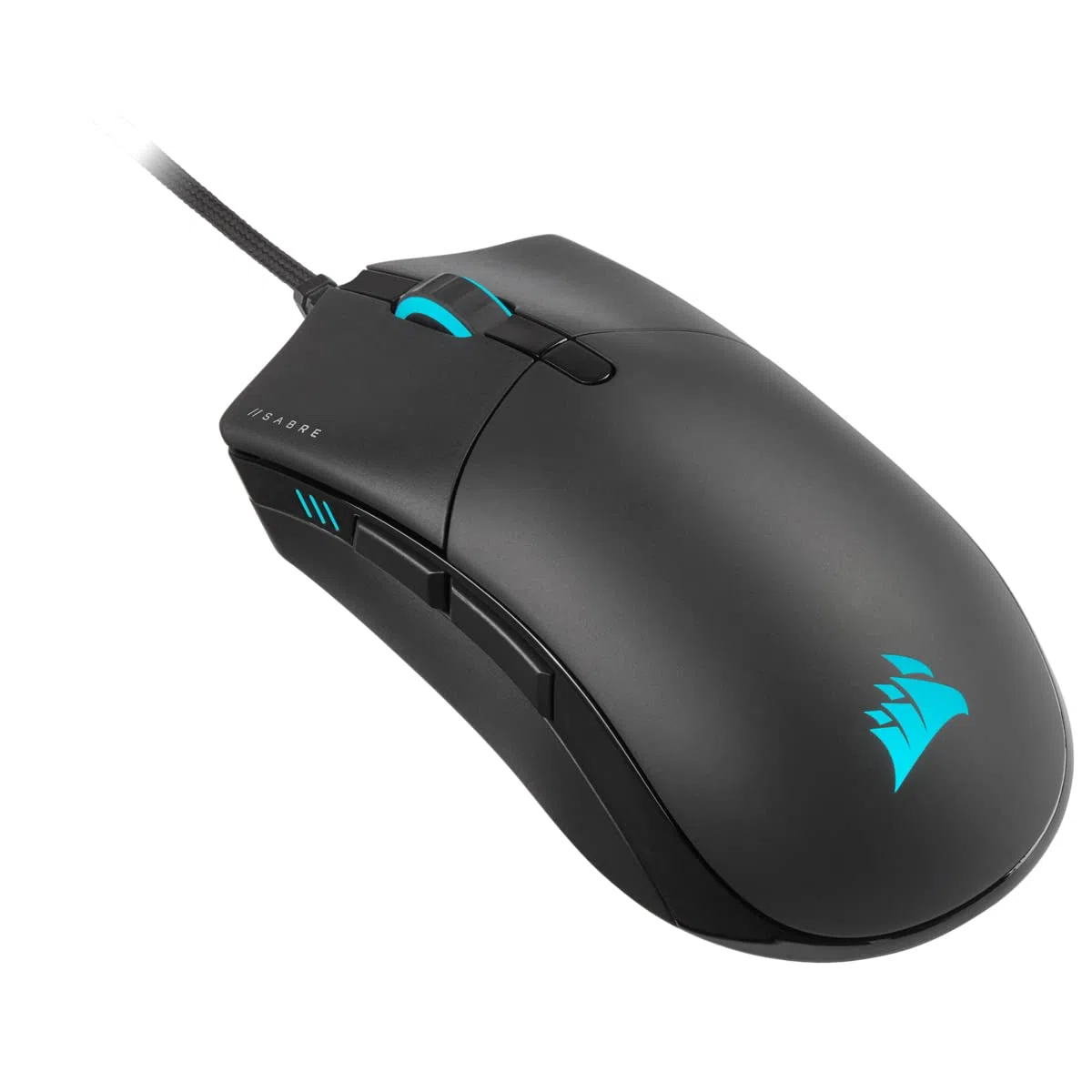 Corsair SABRE RGB PRO CHAMPION SERIES Mouse Gaming Ergonomico Leggero 74 g Cavo Paracord QUICKSTRIKE Nero