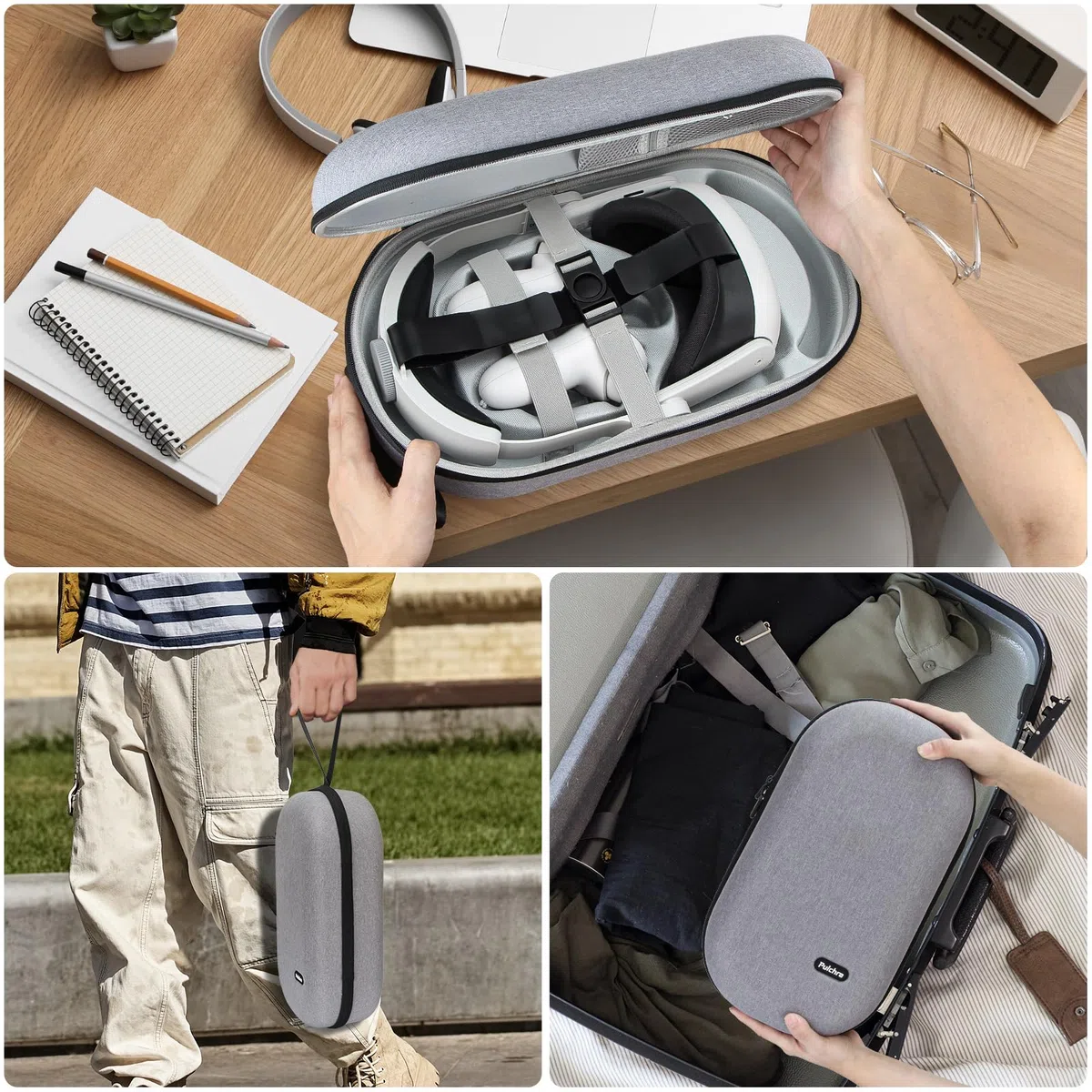 Pulchra VR Custodia da Viaggio Rigida Compatibile con Meta Quest 3/2, Oculus Quest 3/2, PICO4/4Pro, Grigio