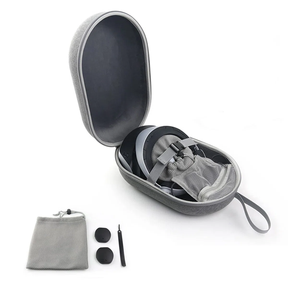 Custodia Protettiva Rigida Compatibile PSVR2 con Copriobiettivo, Borsa in Rete e Fascetta per Controller Touch
