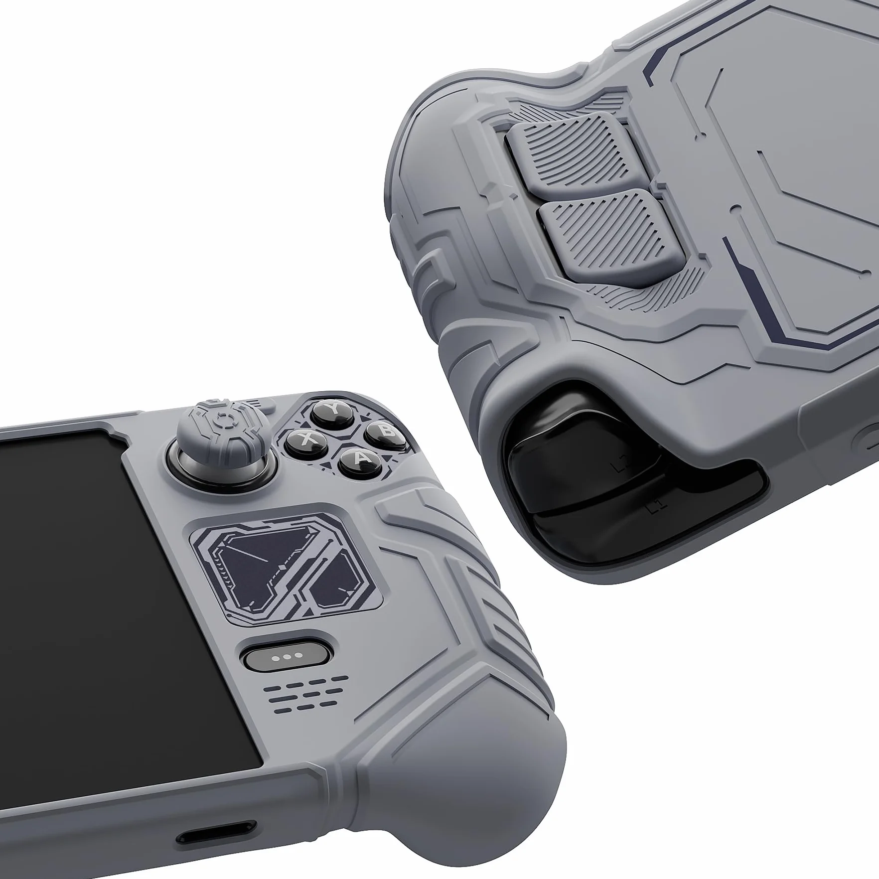 playvital Cover Skin per Steam Deck OLED/LCD, Custodia Silicone Grip Antiscivolo&Copri Levette Analogiche&Tasti Posteriori&Adesivi, Accessori per Steam Deck, Mecha-Grigio