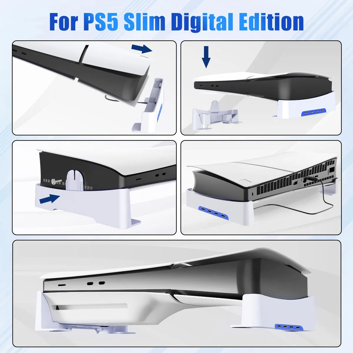AXFEE Supporto per PS5 Slim, Supporto Orizzontale con 4 Porte USB e Pattini Antiscivolo, Accessori per Console