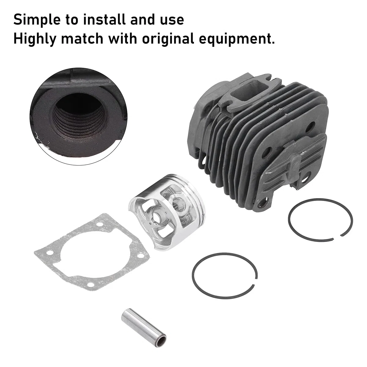 Kit Cilindro e Pistone 45.2mm, Ricambio per Motosega a Benzina 58cc, Anelli e Clip Pin in Ferro e Lega di Alluminio - Alta Durabilità, Resistente all'Usura, Ricambi Universali pe
