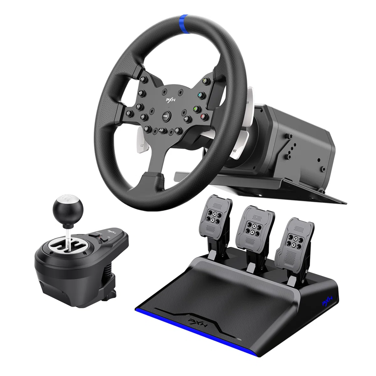 PXN V99 PC Racing Wheel con pedali e cambio, 3NM Force Feedback Lenkrad per Xbox One, Xbox Series X/S, PC, PS4