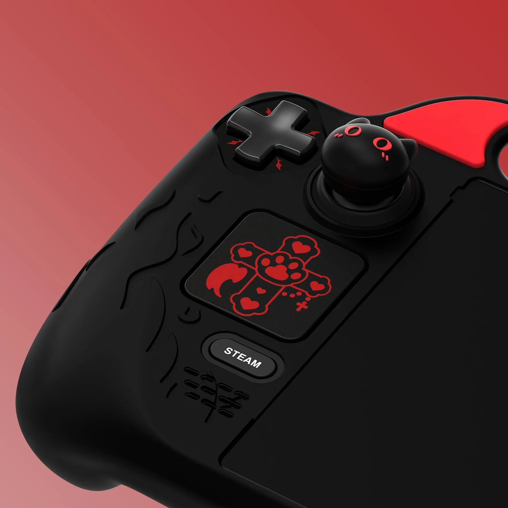 PlayVital Cover Skin per Steam Deck OLED/LCD, Custodia Silicone Protettiva Grip Antiscivolo&Copri Levette Analogiche&Adesivi per Trackpad&Tasti Posteriori, Demone Carino, Nero