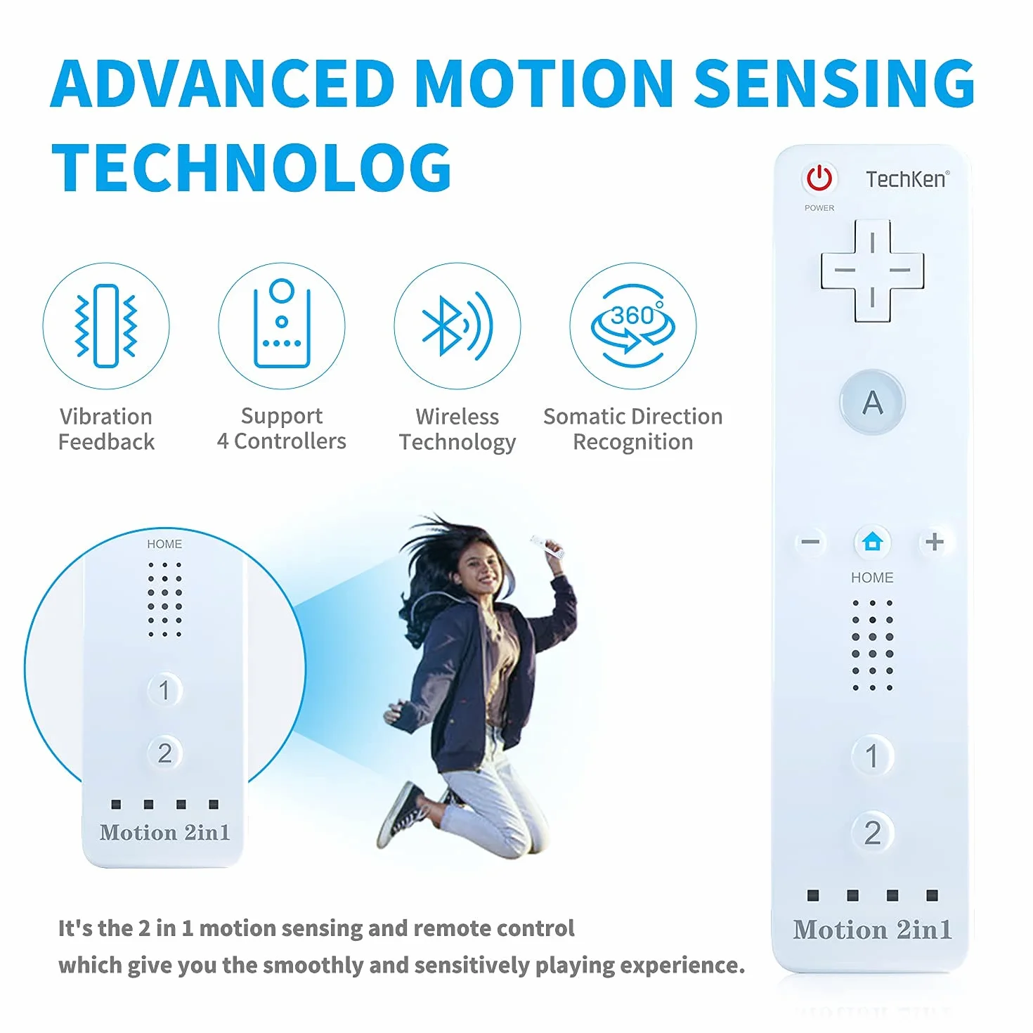 Telecomando Wii Remote Controller e Nunchuk, TechKen Wii Remote Plus Controller Motion Plus con telecomando Nunchuck Wii Joystick Wii Remote Game Control con custodia in silicone per console Wii/Wii u | Controller con Motion Plus e Nunchuck, controller Wi