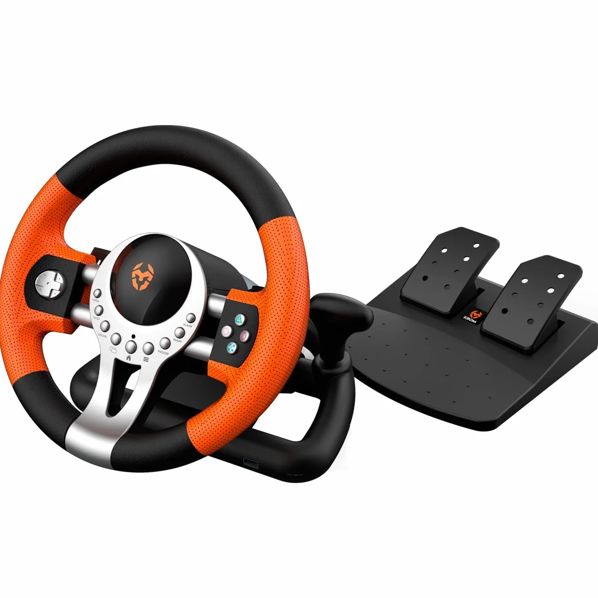 KROM K-Driver – Volante da corsa con pedali e vibrazioni, compatibile con PC, PS3, PS4 e Xbox One, con leva del cambio, levette e 12 pulsanti, connessione USB per giochi di guida