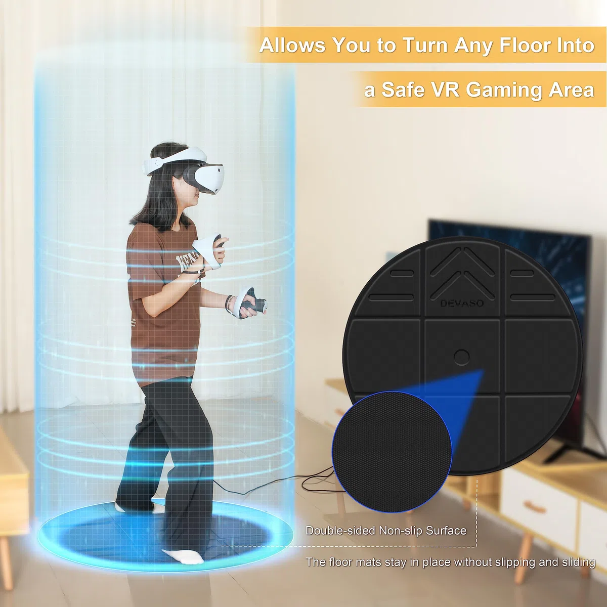DEVASO Tappetino pieghevole VR per Meta Quest 3S, antiscivolo, confortevole, accessori di gioco per PSVR2, Oculus Quest 3/2/Pro