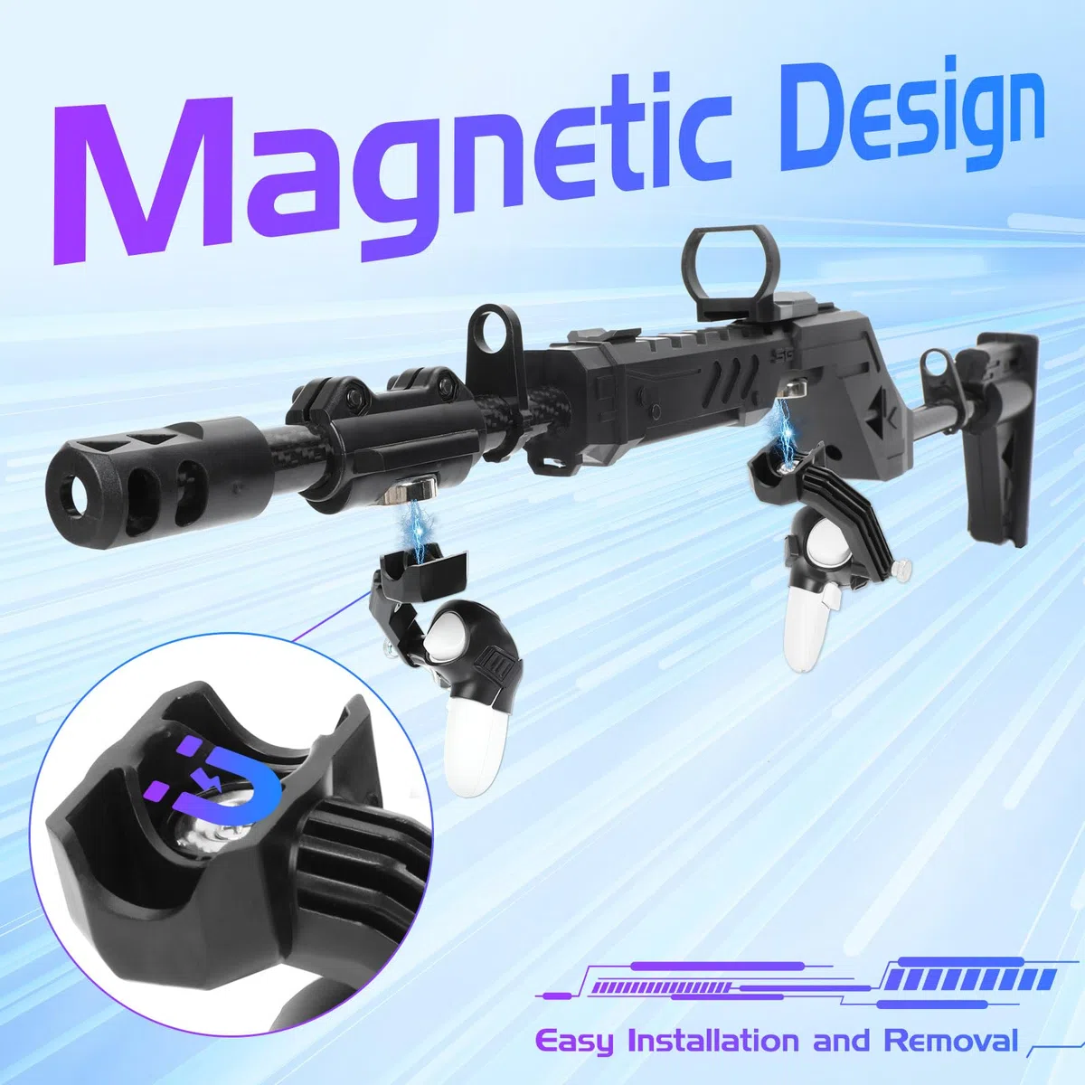 Calcio per pistola VR per MetaQuest 2, VR Gunstock per Quest 2 Shooting Controller Handle, Oculu-s Quest 2 Accessori Fucile magnetico, con spallacci (per Quest 2)