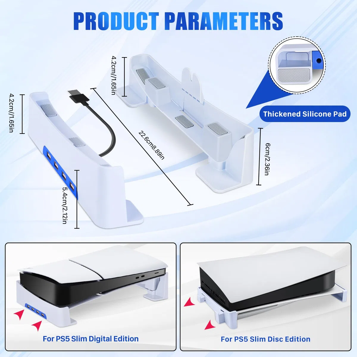 AXFEE Supporto per PS5 Slim, Supporto Orizzontale con 4 Porte USB e Pattini Antiscivolo, Accessori per Console