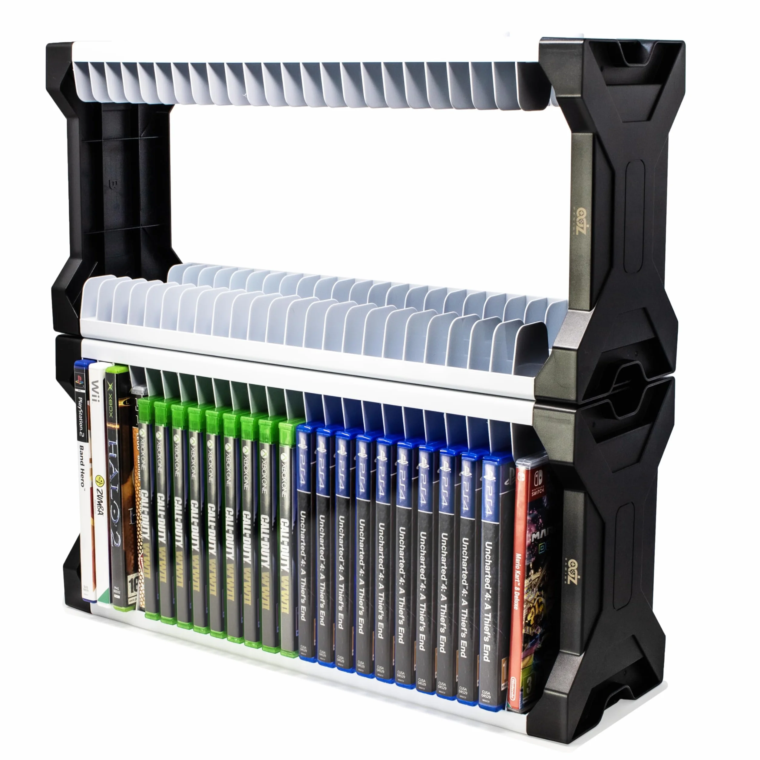 ADZ Supporto universale per videogiochi, torre di archiviazione per 46 giochi per PS2 PS3 PS4 PS5 PSP Xbox 360 Xbox One Series X Wii Switch giochi DVD e dischi Blu-Ray inclusi 2 supporti per