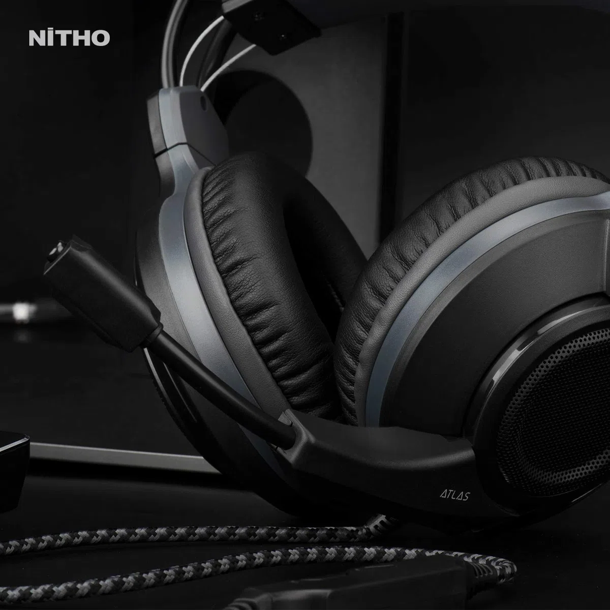NITHO Atlas Cuffie Gaming Over-Ear 50 mm Microfono Flessibile Audio Stereo Jack 3.5 mm PC PS4 PS5 Xbox Smartphone Nero