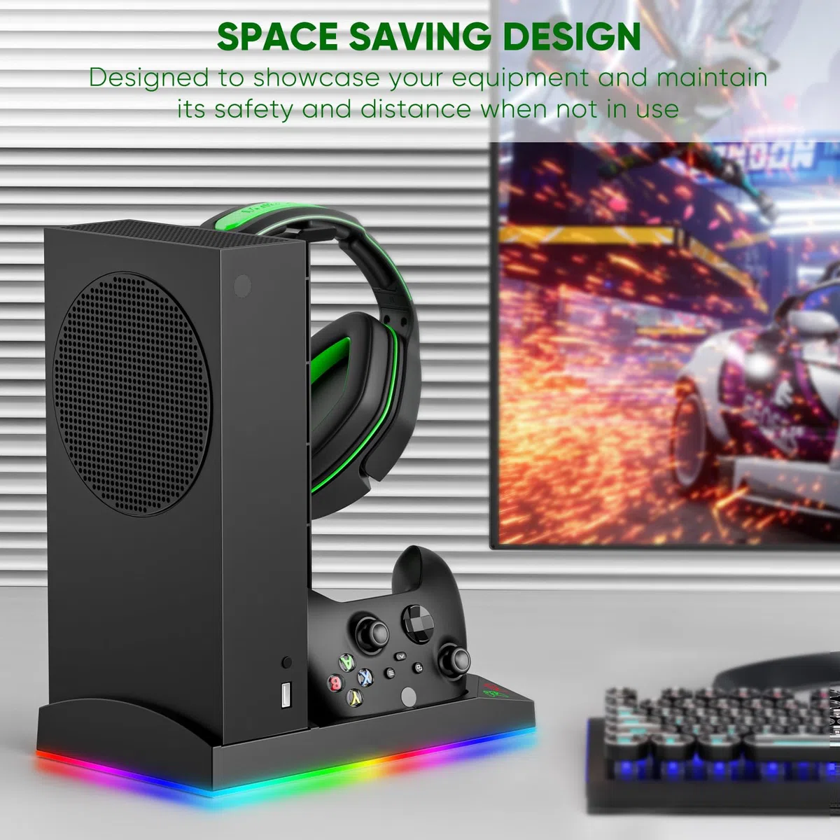 FYOUNG Upgrade - Supporto per ventola di raffreddamento RGB per console Xbox Series S con 15 luci colorate, Dual Controller stazione di ricarica per Xbox Series S accessori (nero)