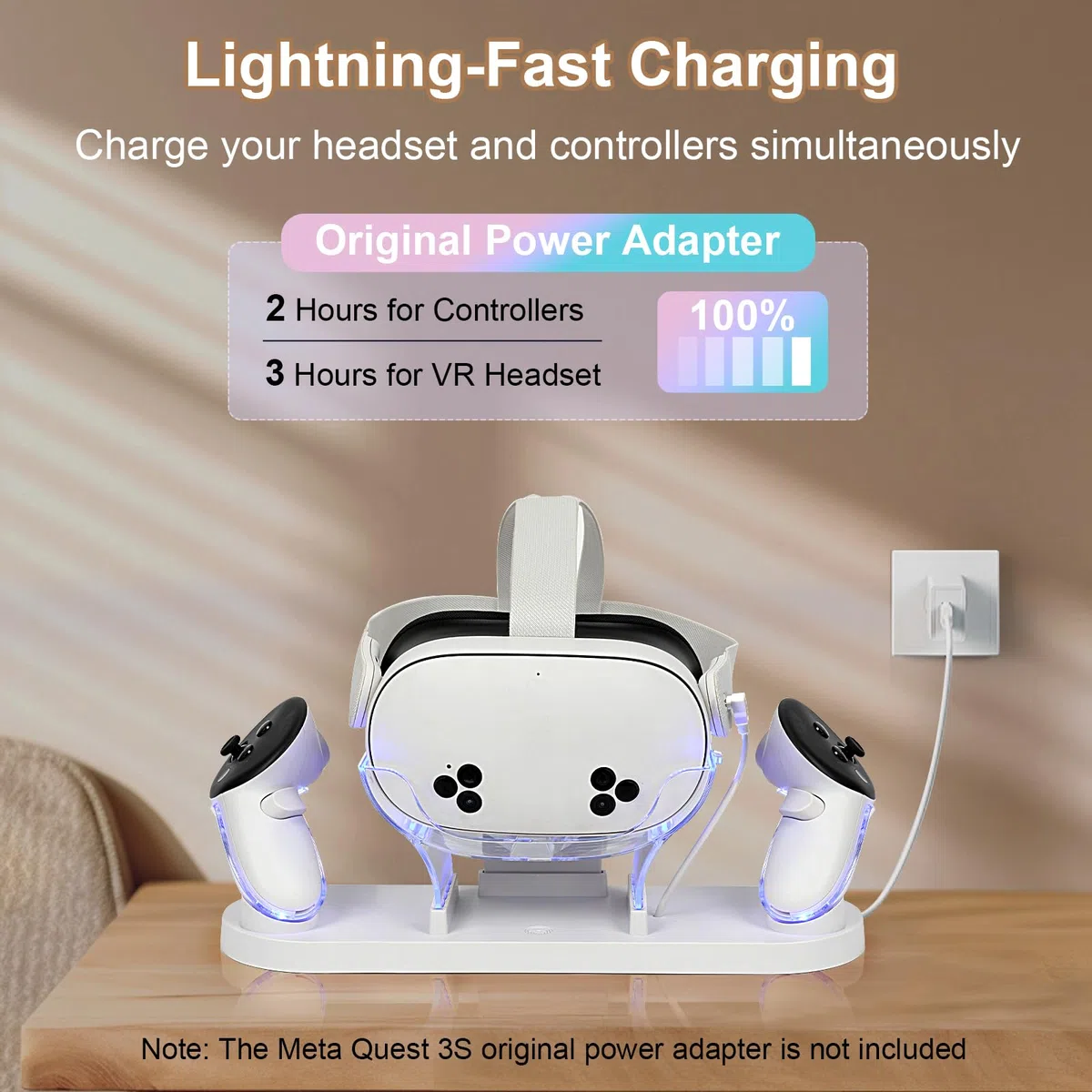 Stazione di Ricarica Meta Quest 3S/3, Charging Dock per Visore e Controller Touch, Base di Ricarica VR Bianco