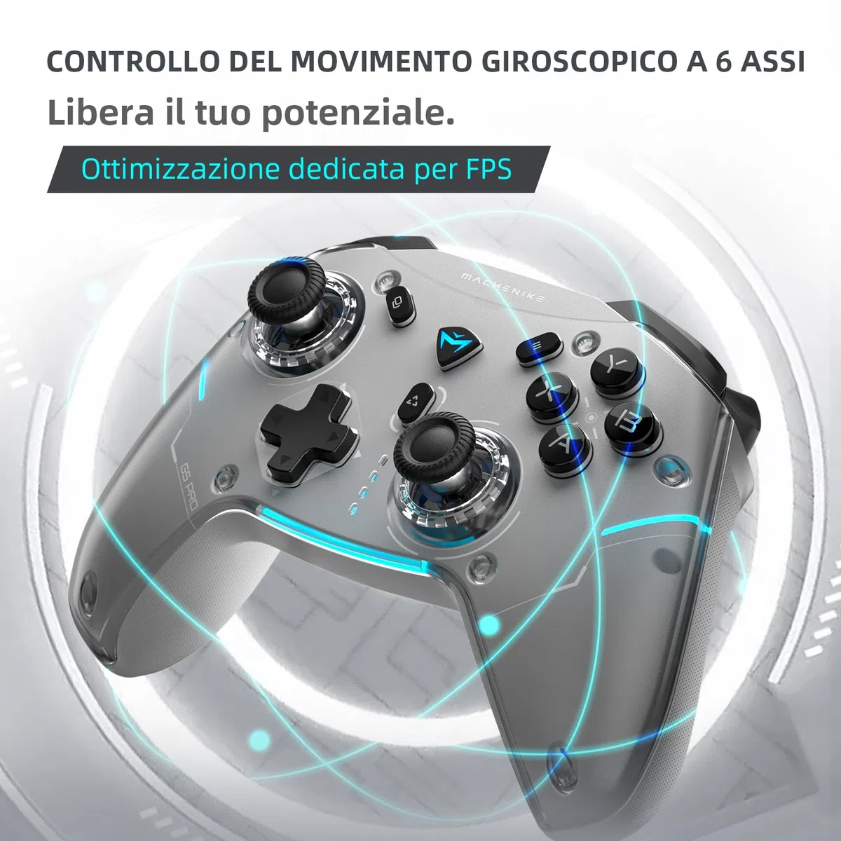 Machenike G5PROMAXSE Controller Bluetooth con Base di Ricarica, Joystick Effetto Hall, Controller Wireless per Switch/Mac/PC/iOS/Android, 2.4G/BT/USB, 1000Hz/1000mAh, Vibrazione, Bianco