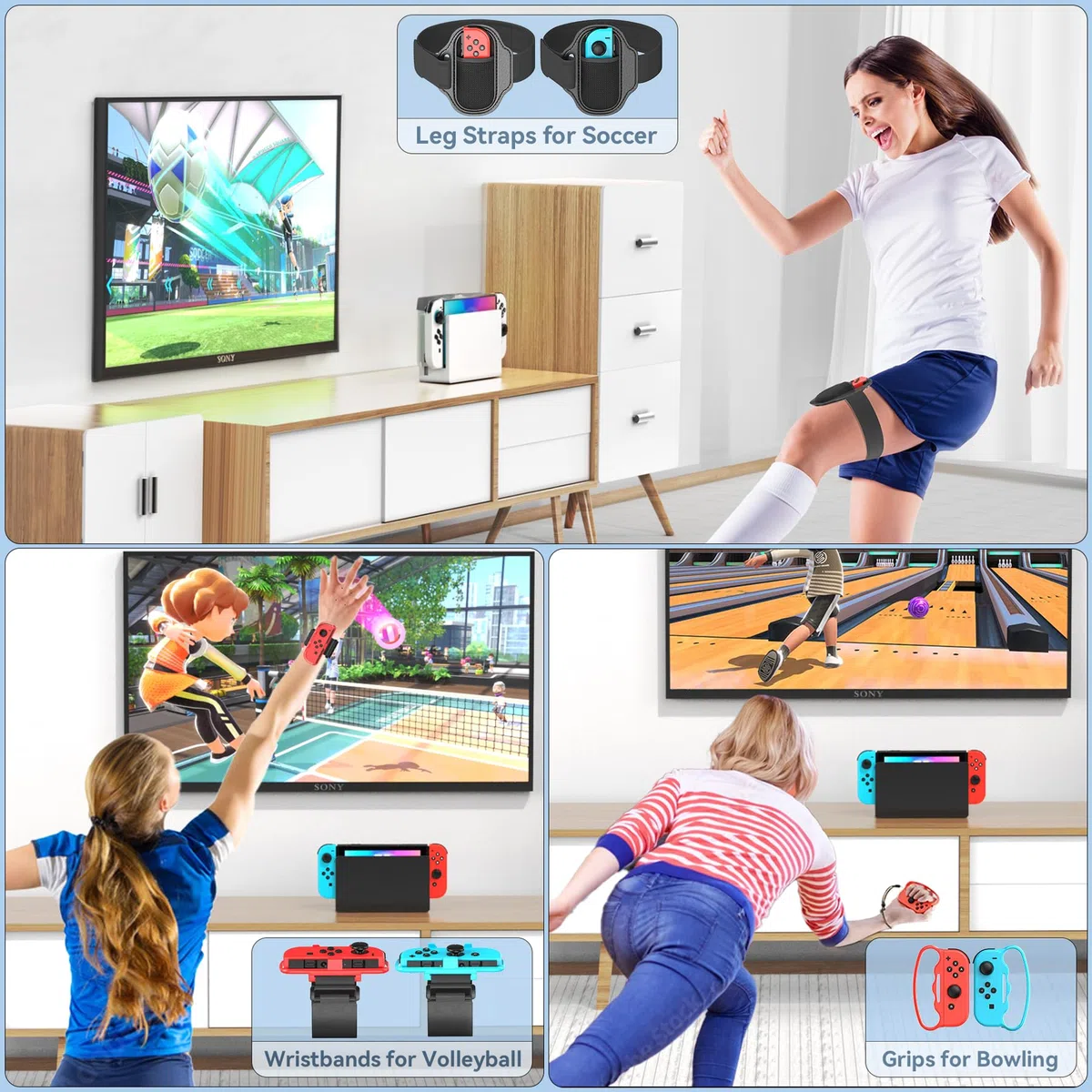 Tokluck 15 in 1 Accessori per Nintendo Switch Sport Gioco, Organizer per Consola Switch/OLED e Joy-con Sports (Blu & Rosso)