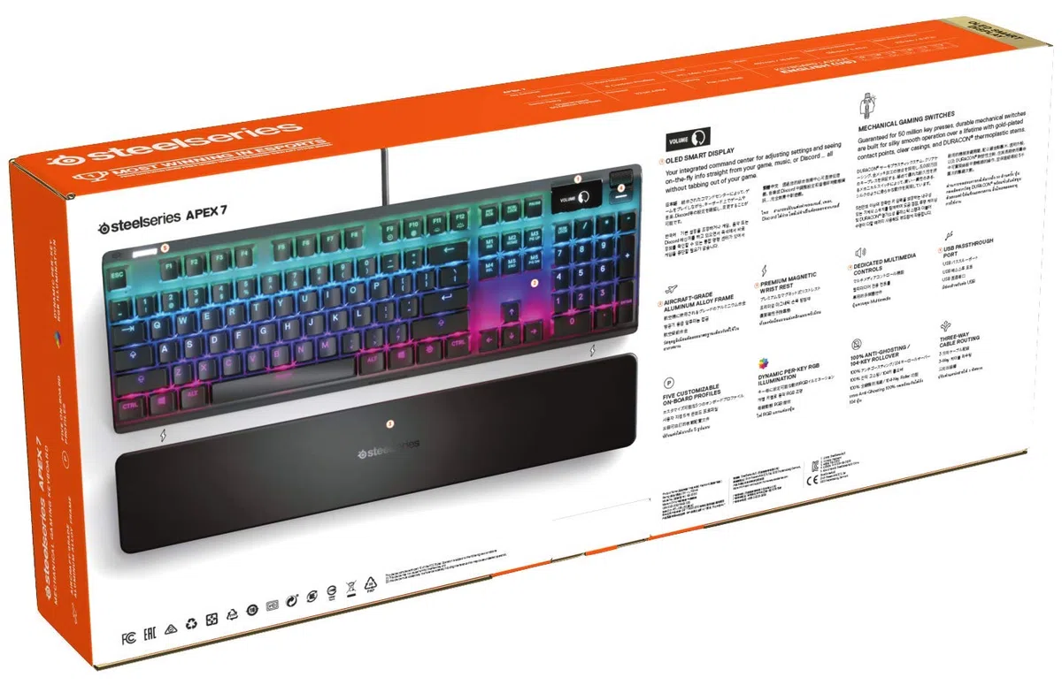 SteelSeries Apex 7 - Tastiera meccanica per videogiochi - Smart Display OLED - Retroilluminazione LED RGB - Switch Blu - Layout Tedesco (QWERTZ)