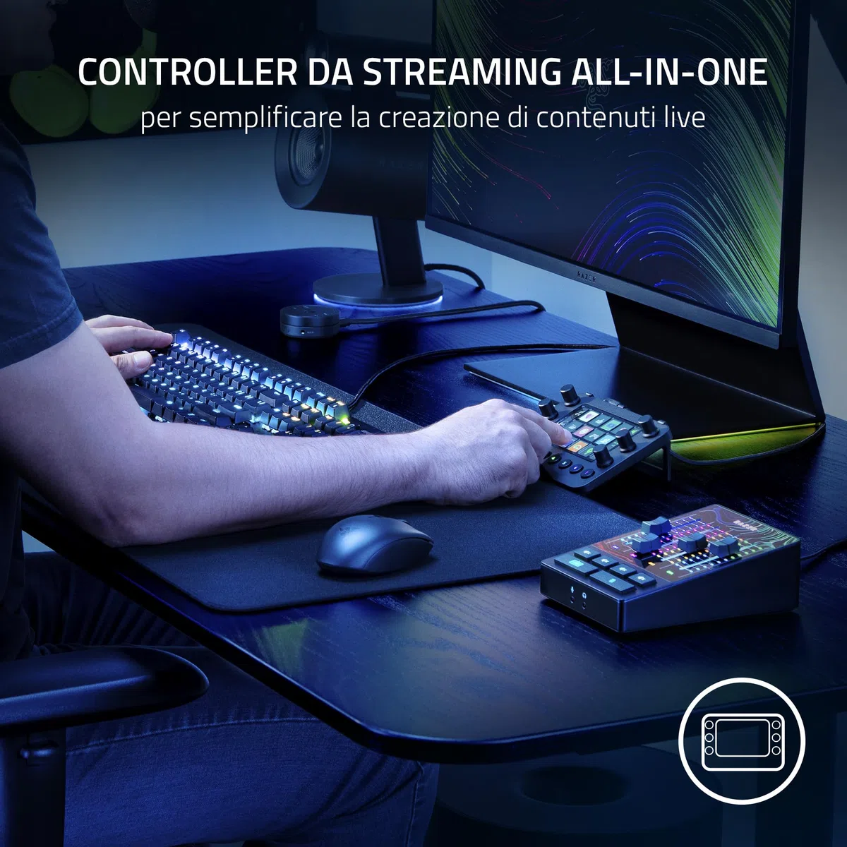 Razer Stream Controller - Tastiera All-in-One per lo Streaming e la Creazione di Contenuti (12 Tasti Aptici Commutabili, 6 Quadranti Analogici Tattili, 8 Pulsanti Programmabili) Nero