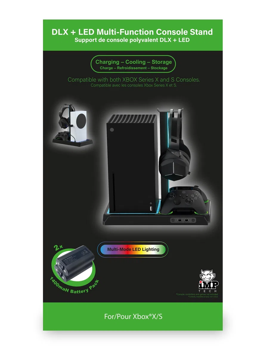Imp Gaming DLX LED Twin Charging Tower With Cooling Fans & Game Storage Stand Xbox Series X