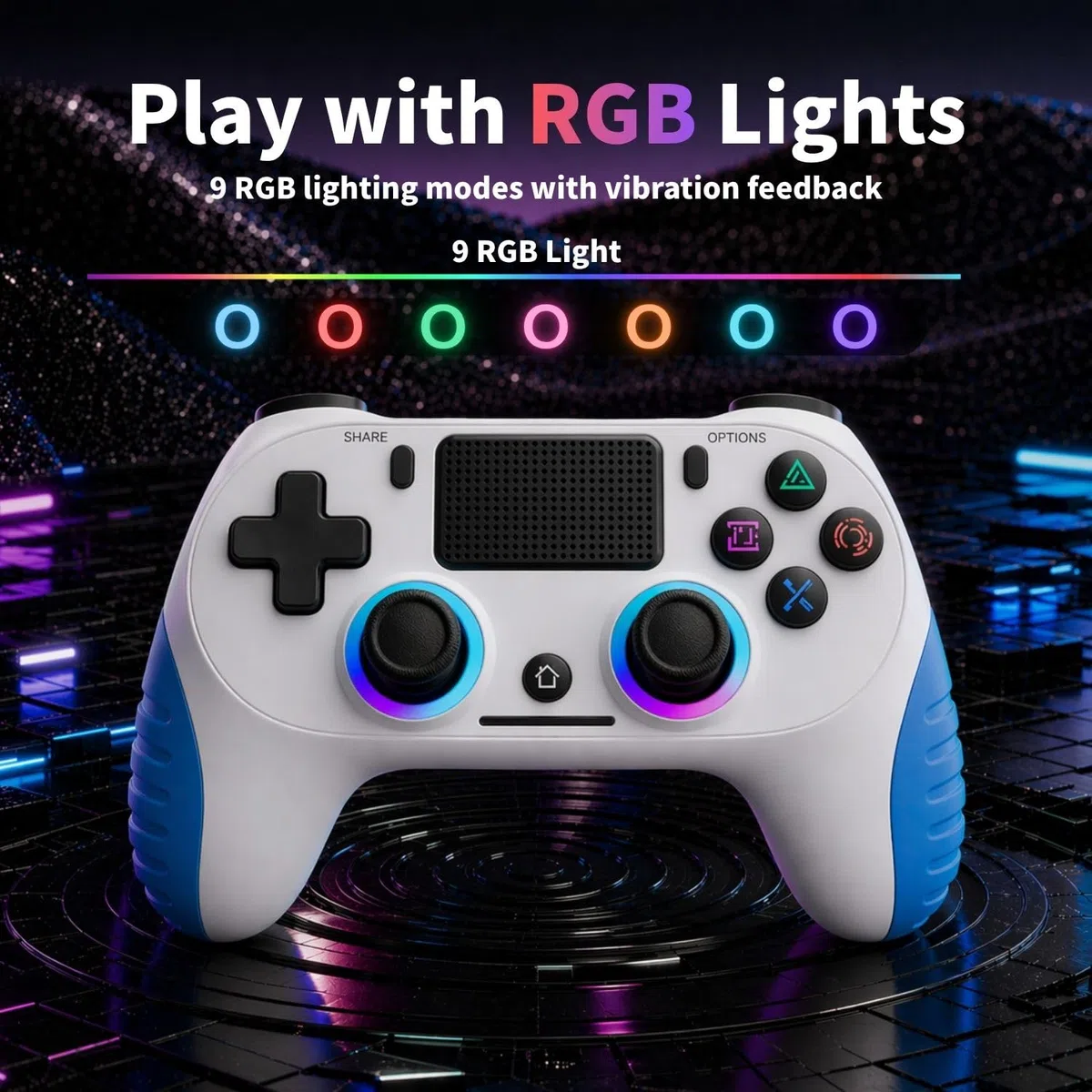Wireless Controller per PS4 con Vibrazione USB-C Sei-Assi Sensore Giroscopio RGB Jack Audio Pannello Touch per PS4/Slim/Pro/PC
