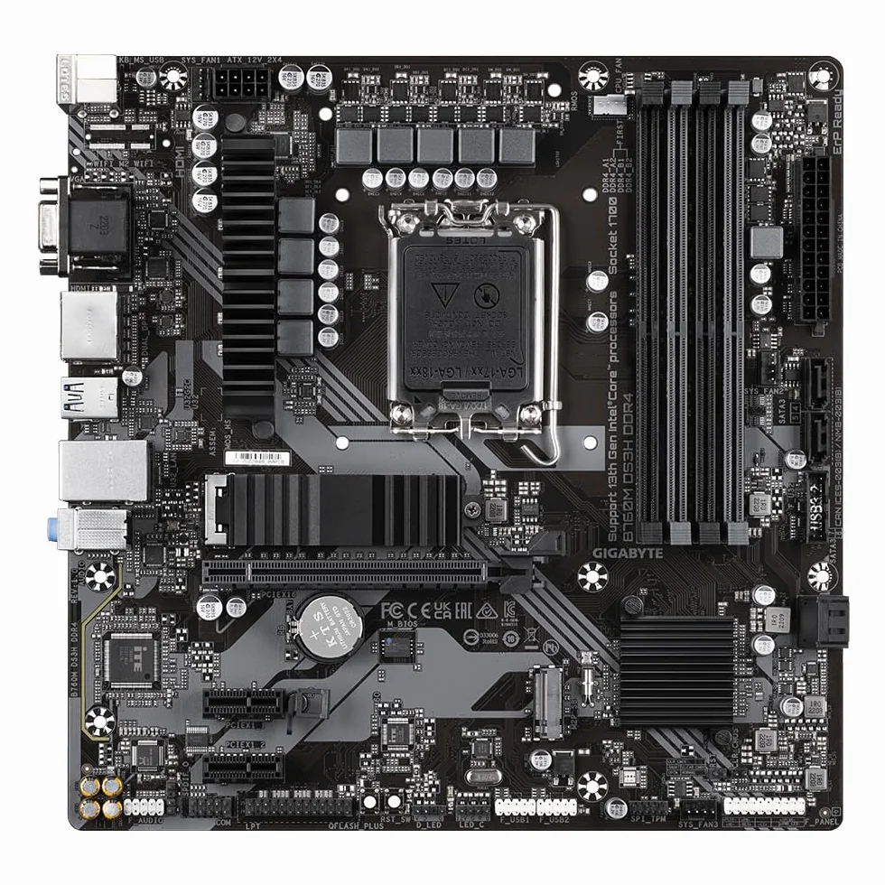 GIGABYTE B760M DS3H DDR4 Scheda Madre - Supporta CPU Intel Core di 14a Generazione, VRM Digitale 6+2+1 Fasi, fino a 5333MHz DDR4 (OC), 2xPCIe 4.0 M.2, LAN 2.5GbE, USB 3.2 Gen2