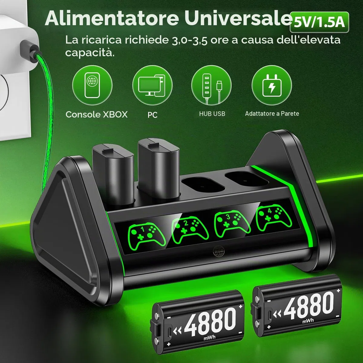 OIVO 4x4880mWh Batterie Ricaricabili per Controller Xbox One/Series X|S/Elite