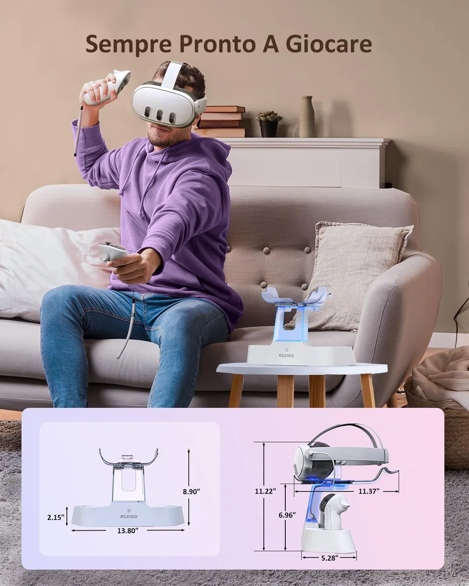 NexiGo Charging Dock LED Light for Oculus Quest 3 with Elite Strap Battery Support