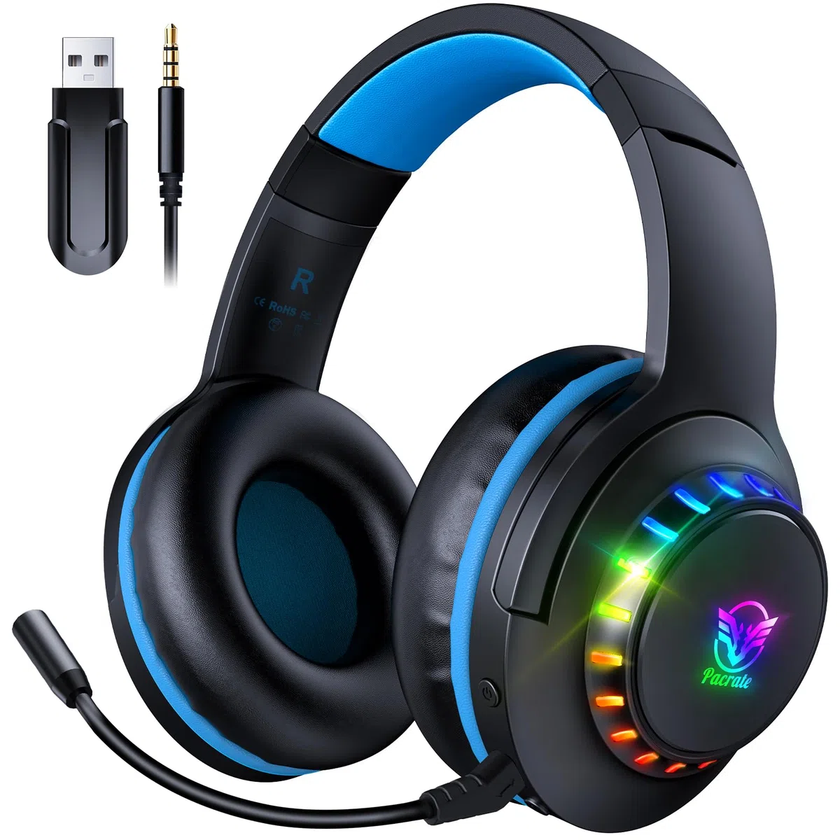 Pacrate 2.4 GHz Cuffie Gaming Wireless per PS5 PS4 PC Mac Switch, Bluetooth con Microfono Cancellazione Rumore, 3.5mm per Xbox