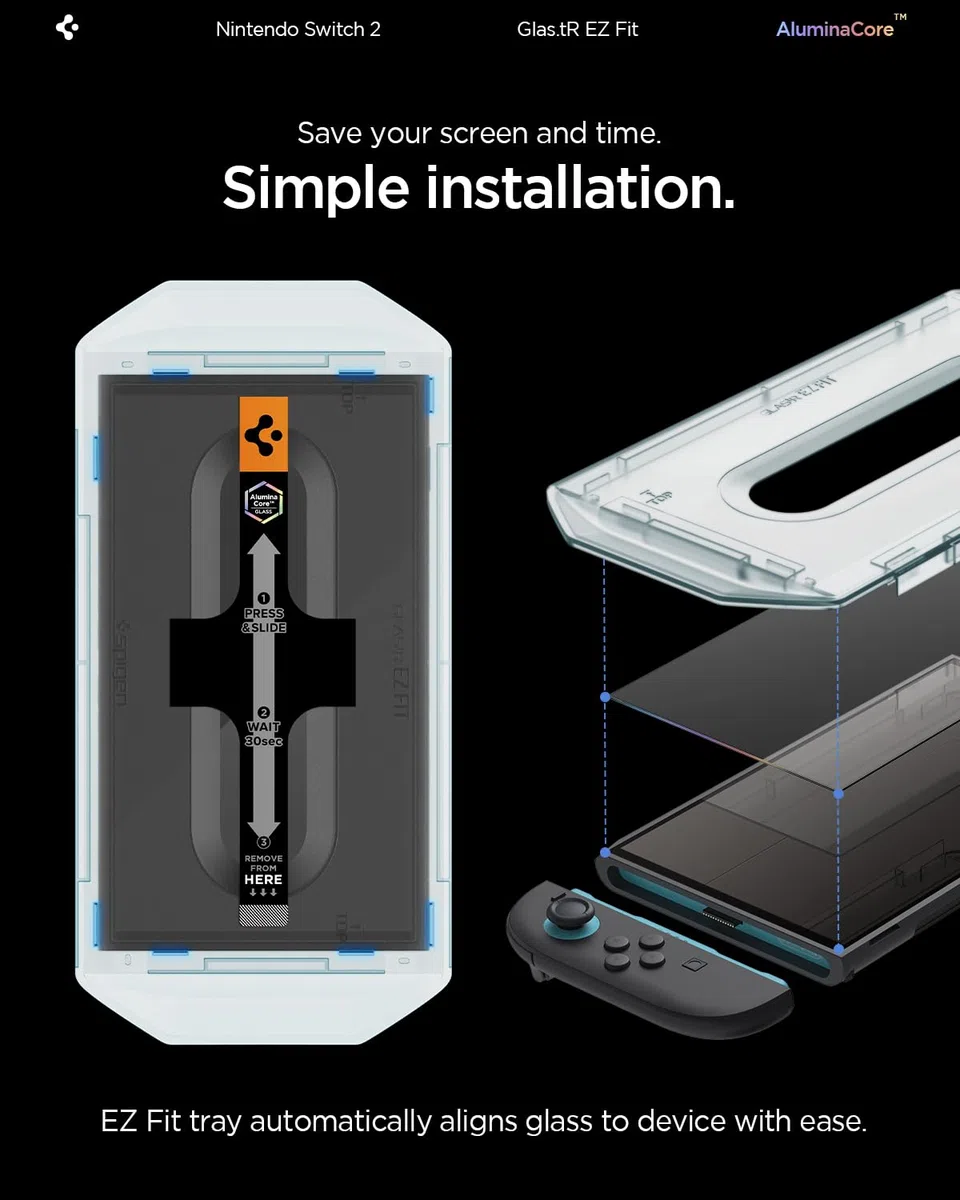 Spigen Glas.tR EZ Fit Vetro Temperato compatibile con Nintendo Switch 2 2025, con Kit di Installazione, Durezza 9H Protezione Schermo Cristallina