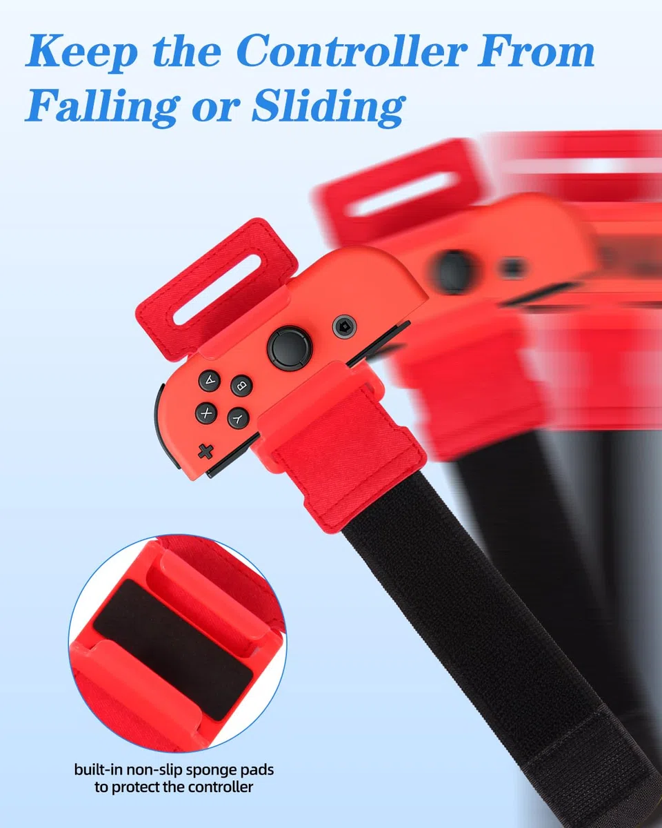 Bracciali Compatibile con Dance 2024 2023 2022 2021, Cinghie da Ballo Elastiche e Regolabili per Switch & Switch Oled, Confezione da 2 per Adulti e Bambini,Rosso e Blu