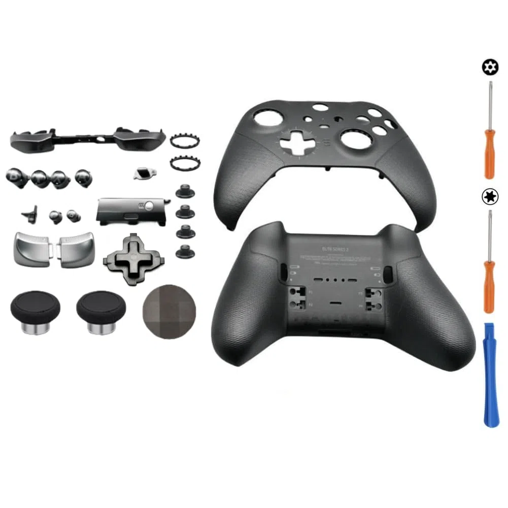 Guscio di Ricambio Kit Custodia Coperchio Anteriore Posteriore per Xbox Elite Controller Series 2 - Nero, Incluso D-pad Joysticks Pulsante di Attivazione LB RB Pulsanti ABXY Accessori