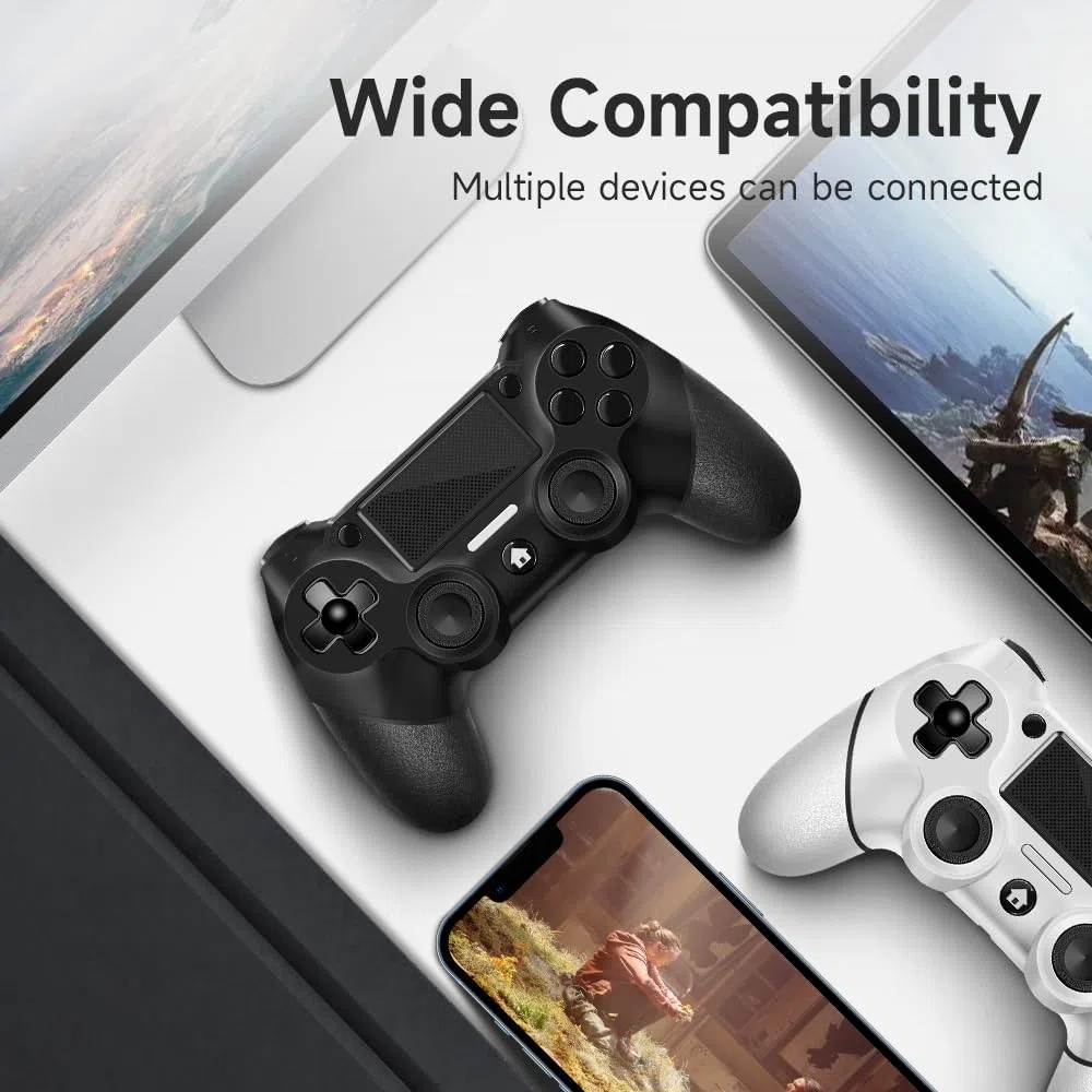 AceGamer Wireless Controller per PS4, Gamepad Joystick con Turbo, Doppia Vibrazione, 6-Axis Gyro, Pannello Touch (Bianco e Nero)