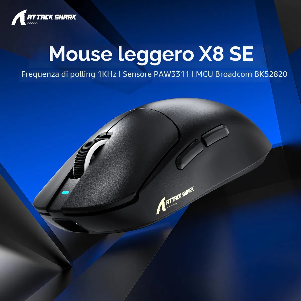 ATTACK SHARK X8SE Gaming Mouse, 55g Superlight, PixArt PAW3311 Sensor, 2.4G Wireless/Wired, 25000 DPI, 500mAh, Black
