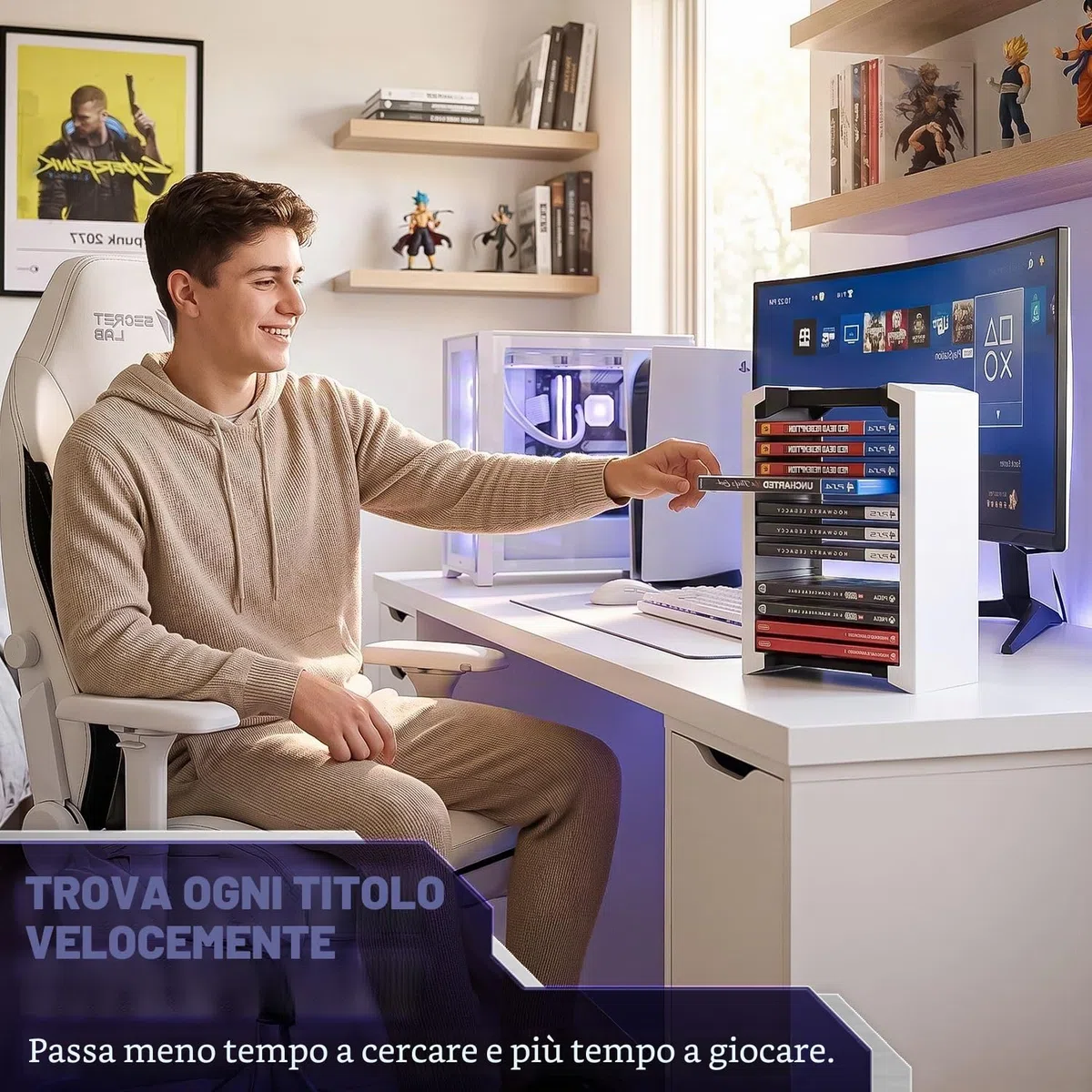 TNP Torre di archiviazione videogiochi custodia 12 CD Blu-ray supporto DVD scaffale verticale organizer PS5 Playstation 4 Nintendo Switch Xbox