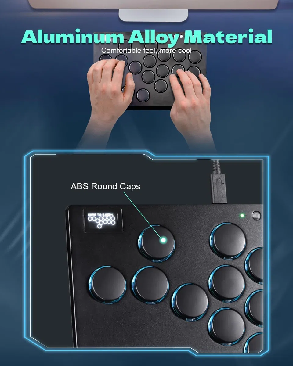 JZW-Shop Arcade Stick, Controller Arcade a 16 pulsanti per Switch, PC, PS4, PS3, Steam Deck, Joystick Arcade Fighting Stick con Turbo e RGB personalizzato, Hot Swap e Supporto SOCD (M16-EU)