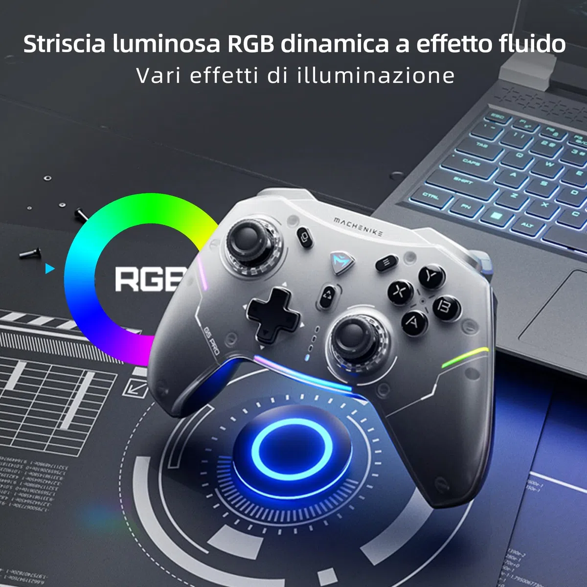 Machenike G5PRO Wireless Controller RGB Joystick PC Gaming Hall Effect Trigger Tasti meccanici Compatibile PC/NS/TV/smartphone TURBO 5 Livelli vibrazione Nero