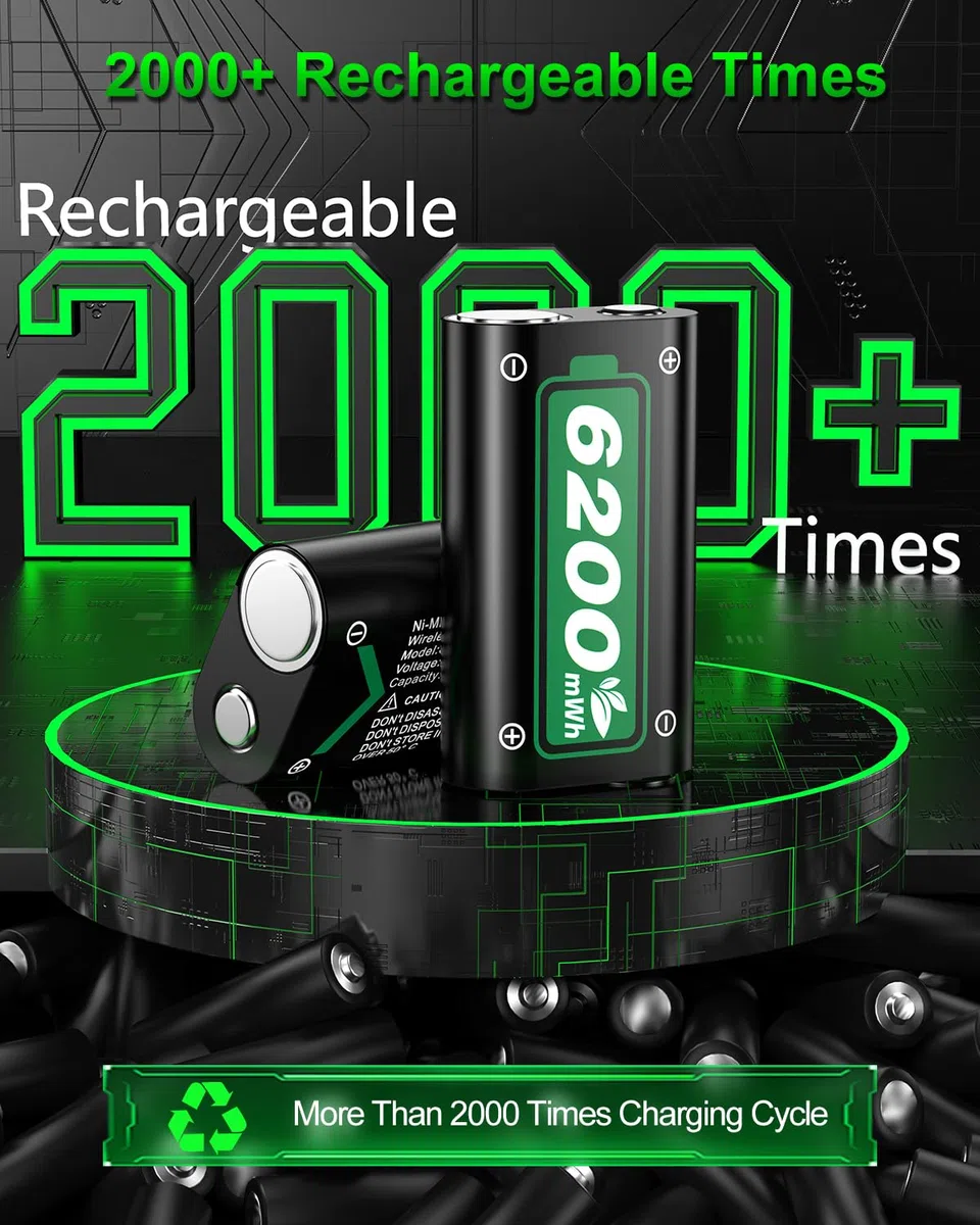 Batteria 6200mWh per Xbox One/Xbox Series X|S, 2 x 6200mWh 2.5H Stazione di Ricarica Rapida per Xbox Series X|S/Xbox One/S/X/Elite Controller