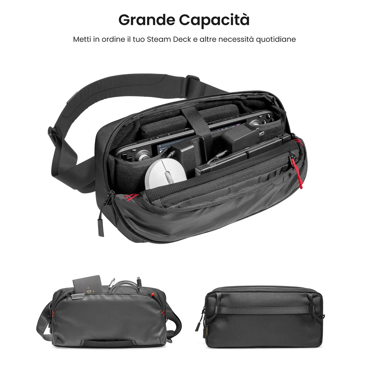 tomtoc Custodia per Steam Deck (OLED)/Nintendo Switch 2/ROG Xbox Ally (X)/MSI Claw 8/7 AI+ e Accessori, Borsa Leggera de Trasporto Scomparti Protettivi la Console, Alloggia Adattatore AC, Dock