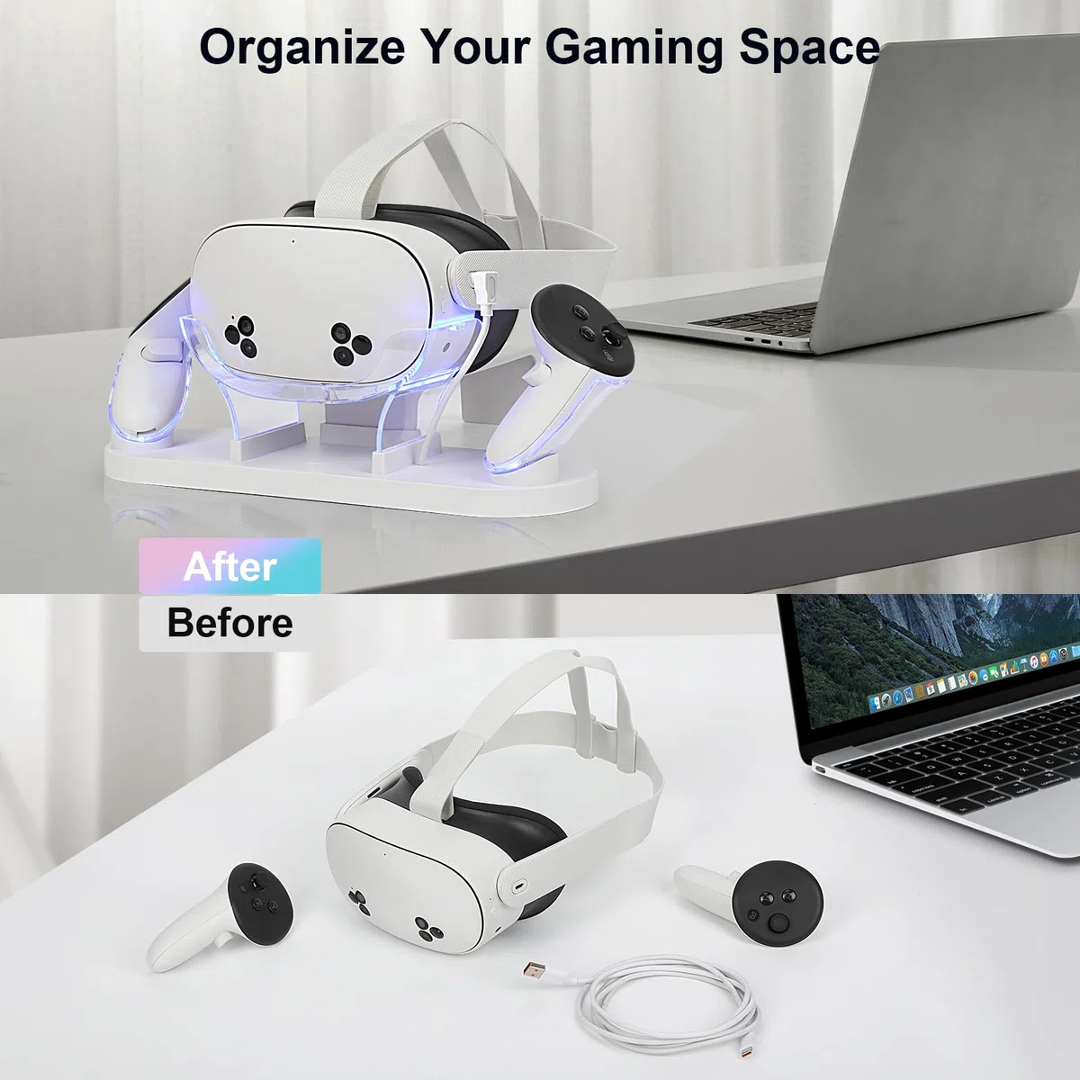 Stazione di Ricarica Meta Quest 3S/3, Charging Dock per Visore e Controller Touch, Base di Ricarica VR Bianco