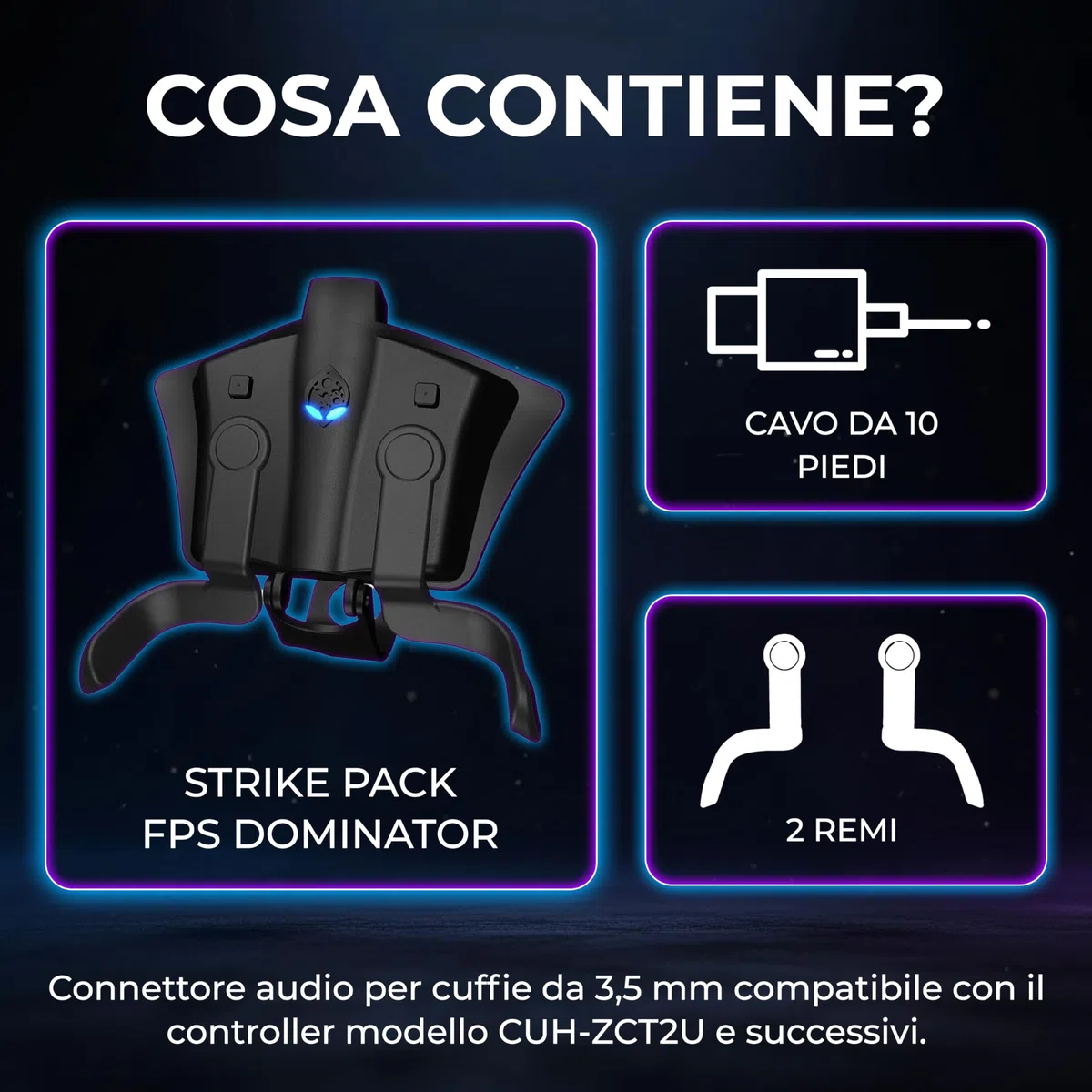 Collective Minds Strike Pack 'FPS Dominator' per PS4 | 2 paddles programmabili | Kit MOD personalizzabile sul controller | Accessorio cablato per giocatori professionisti | Compatibile PS4