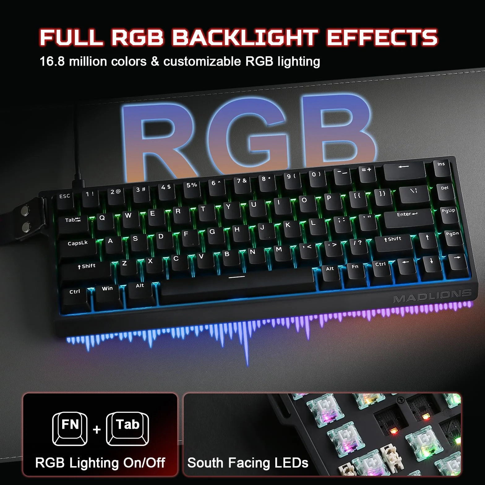 MAD68 HE Tastiera da Gioco Magnetica 60% 8000Hz Rapid Trigger Switch a Effetto Hall RGB Regolabile Nero