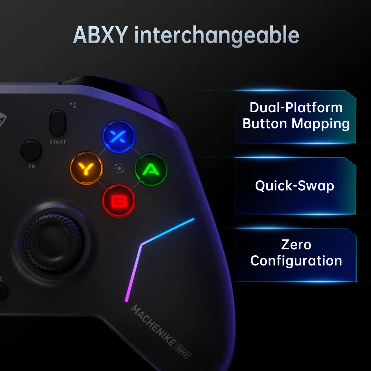 Machenike G6V2 Controller, 2 motori a bobina mobile HD, joystick TMR con coppia regolabile, 2 trigger TMR, pulsanti ABXY facilmente intercambiabili, 4 pulsanti programmabili, 1000 Hz, 1200 mAh, Grigio