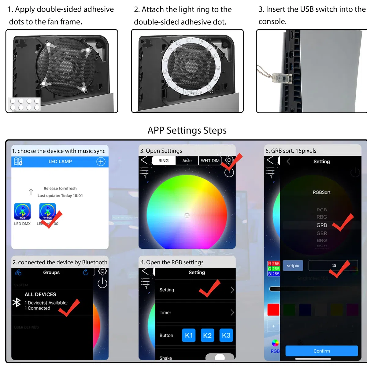 Faceplate per P5 Pro Digital Edition con strisce luminose RGB e filtro antipolvere DOBEWINGDELOU anello di luce con 400+ effetti LED e aperture di raffreddamento per console