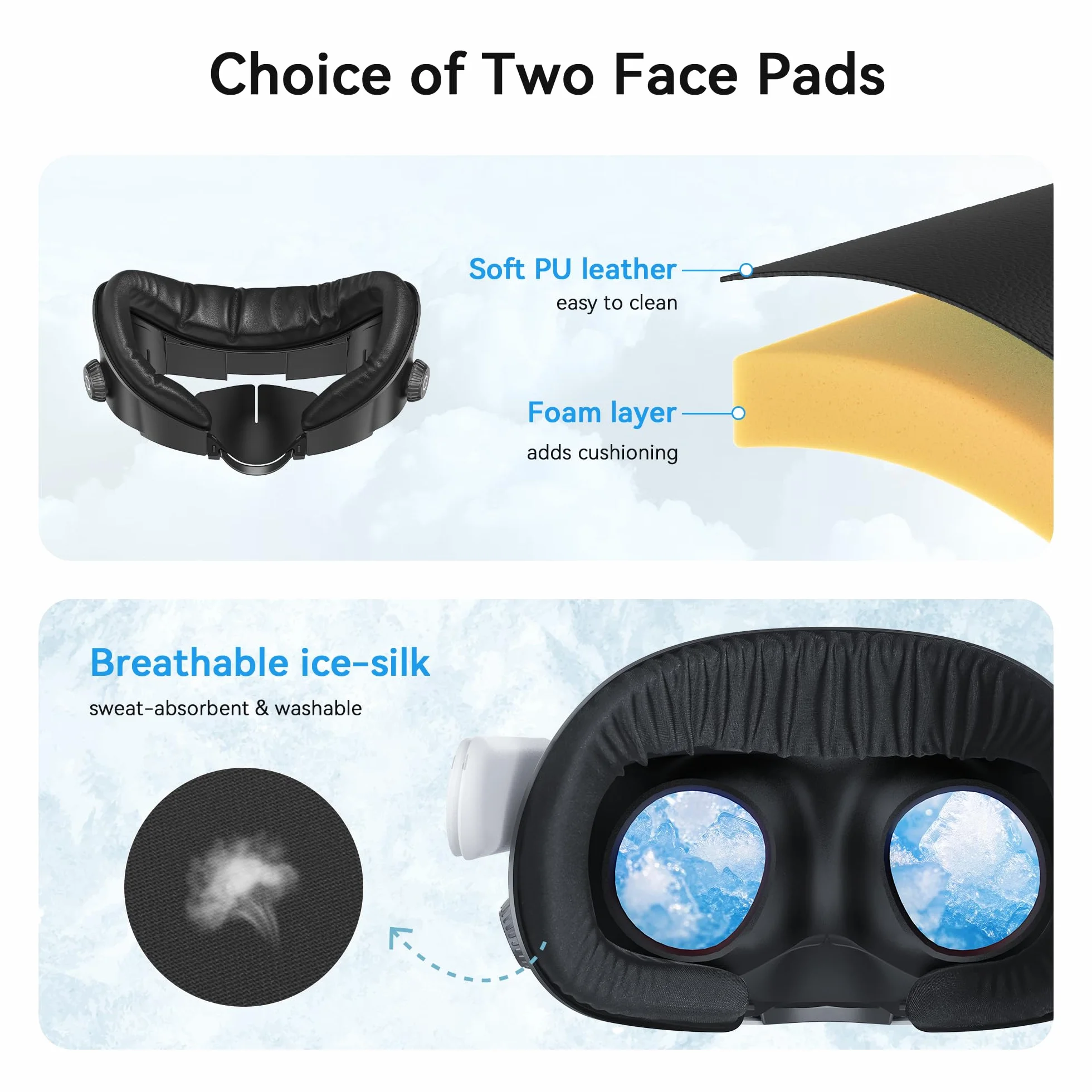 AMVR Comfort Face Cover Pad Compatibile con Q3, Cuscino Facciale in PU e Cotone Traspirante Ice Silk, Manopola Regolabile