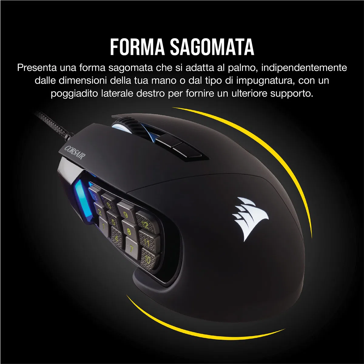 Corsair Scimitar ELITE RGB Mouse Gaming Ottico per MOBA/MMO 18000 DPI, Nero